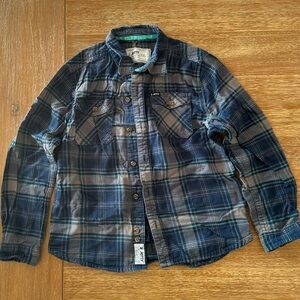 Jetty Boys’ Blue Gray Plaid Flannel Button Down Shirt Size Youth XL